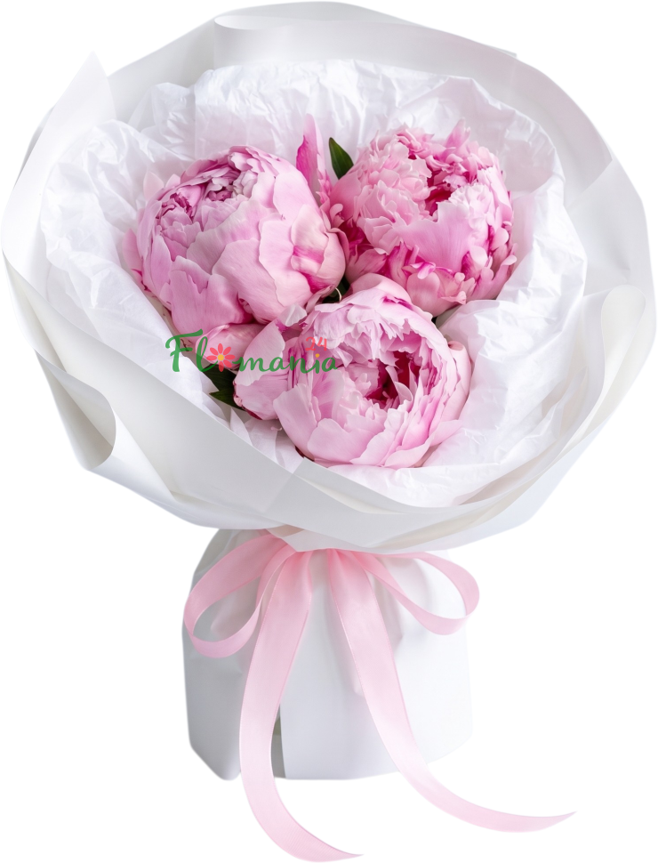 Букет «Застывшее мгновение» из трех пышных розовых пионов